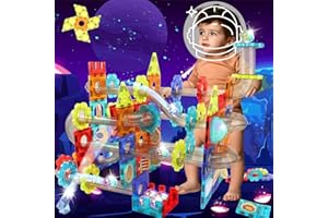4-Pejiijar Leuchten Magnetische Bausteine für Kinder, 3D Magnet Konstruktionsspielzeug, 81 Teile Murmelbahn Lernspielzeug, Kreativität Montessori Magnetspiel Bauklötze Geschenk für Jungen und Mädchen