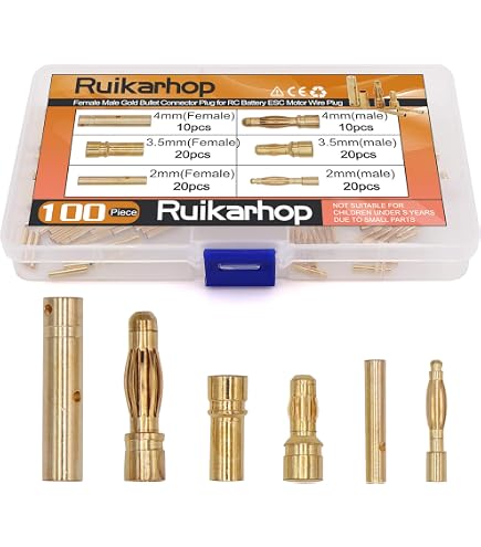 thumbnail image 2 of Vuniversum 6-Pack 6mm Gold Bullet Connectors (3 Pairs) With Heat Shrink Tubing – LiPo 2 of 2