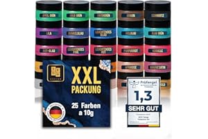 ‎SEOU DESIGN Epoxidharz Farbe Set - XXL Packung 25x 10g farbstarke Mica Pulver Farben- 250g Seifenfarbe in Kosmetikqualität Dosierlöffel & Silikonform im Set Vielseitige Verwendungsmöglichkeiten I SEOU Design®