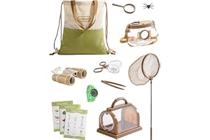 ROBUD Kids Outdoor Explorer Kit, Bug Catching Adventure Set with Butterfly Net, Magnifying Glass, Kids Binoculars, Bug Container, Carry Bag, Educational Toys Gift for Toddler Ages 3+ (Green-12pcs)