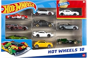 Hot Wheels Coffret De 10 Voitures (Modèle aléatoire), Véhicules Jouets À L'Échelle 1:64 avec Détails Et Décors Réalistes, Voitures De Collection, Jouet pour Enfant de 4 Ans et Plus, 54886