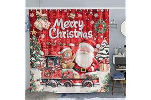 CJWLKJ Merry Christmas Shower Curtains for Bathroom 72 x 72 Red Buffalo Plaid Vintage Santa Bear Tree Winter Decoration Rustic Retro Farmhouse Bathroom Decor