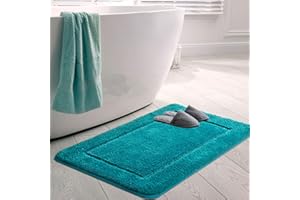 SOANNY Tappetino da Bagno Turchese in Microfibra Morbida ad Alta Densità, Antiscivolo e Assorbente, Grande e Soffice, Lavabile in Lavatrice, 60 x 90 cm