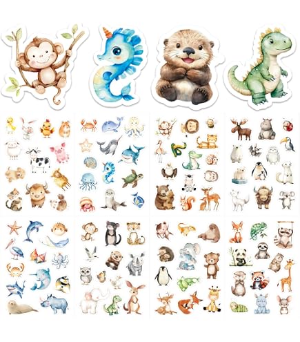 2000 Tier-Aufkleber Für Kinder – Bunte Cartoon-Tiere Als Belohnung & Bastelspaß | 32 Motive | Wasserfest