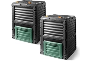 SPETEBO Compostador de plástico 83 x 61 cm, color negro, juego de 2 unidades, compostador de 300 l, con tapa y escotilla de vaciado, residuos de jardín, contenedor de compost orgánico