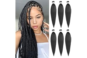Samtress Braiding Hair 16 Inch 6 Packs Natural Black Pre Stretched Easy Braid Soft Yaki Texture Kanekalon Synthetic Fiber Hot Water Setting Crochet Braids Hair Extensions (#1B)