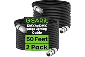 GearIT DMX Stage Lighting Cable (50 Feet, 2-Pack) - DMX Male to Female (XLR Compatible) 3-Pin Balanced Shielded for DJ LED Moving Head Par Light, Mic Mixer, Recording Studio, Podcast - 50ft