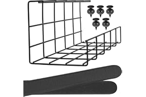 SCANDINAVIAN HUB Plateau de gestion de câbles Sous Bureau – Gaine de rangement pour câbles informatiques. Passe-câbles en fil métallique noir pour bureau et maison (Noir - Simple 40,5cm)