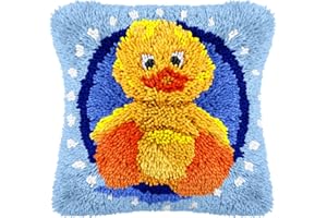 ROCKY&CHAO Yellow Duck Latch Hook Kit DIY Throw Pillow Case Crochet Crafts for Beginners Kids Adults Handmade Home Decor Festival Birthday Gift