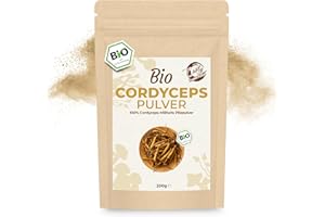 ‎CURLY SUPERFOOD Curly Superfood Cordyceps Pulver Bio 200g - 100% Bio Cordyceps Militaris in naturreiner BIO Rohkostqualität - Fein gemahlen für Smoothies, Säfte & Speisen - Chinesischer Raupenpilz