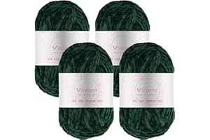 Vincona Lana de chenilla lanas para crochet，4 x 100g hilos para crochet Suave y cómoda, ideal para tejer suéteres, calcetines, bufandas, bolsos, mantas, cojines, muñecas Verde oscuro
