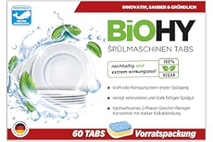 BiOHY tablettes pour le lave-vaisselle (60 Tabs) | tablettes Lave-Vaisselle-2 Phases | Nettoyant Lave-Vaisselle très Efficace, tablettes Lave-Vaisselle pour Un Nettoyage Puissant (Spülmaschinen Tabs)