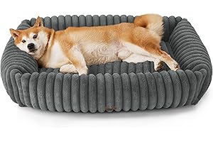 BEDSURE Washable Dog Bed for Large Dogs - 91 x 68 x 20 cm Soft Orthopaedic Dog Basket with Comfortable Fleece Cover Non-Slip Dog Bed with High Edge in Grey