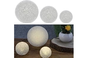 ‎CEPEWA Cepewa LED Dekokugel 3er Set │ Kunststoff Metall Ø15/10/8 cm weiß batteriebetrieben │ Stimmungslicht Gartendeko Crinkledesign │ warmweiß