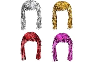 SUMIND 4 Pieces Foil Tinsel Wigs Fancy Dress Shiny Party Wig Adults Metallic Cosplay Supplies
