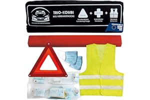 VZL KFZ Auto Zubehör Kombitasche Verbandskasten Auto 2025 tüv geprüft, inklusive Warndreieck und Warnwesten Auto - kfz Verbandskasten inklusive Erste Hilfe Set Auto 2025 (schwarz)