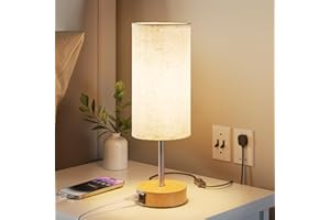 UPXNBOR Touch Bedside Lamps, Table Lamp for Bedroom and Living Room with USB-A & USB-C Charging Ports, 3-Way Dimmable Bedside Lamps, Linen Fabric Shade, (LED Bulb Included)