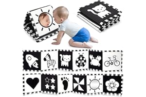 URMYWO Black & White książka materiałowa dla niemowląt, książka z kontrastem, czarno-biała książka, zabawka kontrastowa dla niemowląt, grafika materiałowa dla niemowląt od 0+ miesięcy, wczesna zabawka