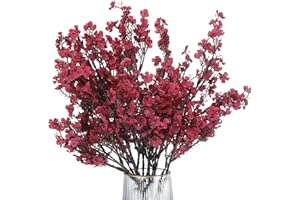 PATIKIL Flores Artificiales, 6pcs Flores Falsas Europeas Ramo DIY Decoración para Hogar Jardín Cocina Boda Fiesta Decoración Rojo Oscuro