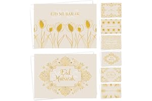 GIFTINGHOUSE Premium 8 Eid Mubarak Cards Multipack with Envelopes - Featuring 8 Designs - Happy Eid Mubarak Card for kids and Family, Eco Friendly Greetings Cards - MADE IN UK