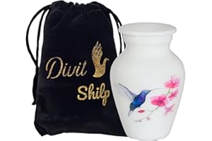 Pequeña urna de cremación de Recuerdo Divit Shilp con Estuche de Terciopelo | Elige Entre Colores únicos | Encantadora Mini Prenda metálica para Cenizas humanas. (Keepsake, Hummingbird White)