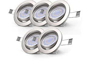 B.K.Licht lot de 5 spots encastrables, 5 ampoules LED GU10 5W fournies, dimmable & orientable, 400Lm par spot, blanc chaud 3000K, spots à encastrer, pas besoin d'un transformateur, 230V