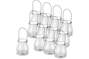 volila Hanging Tealight Holders - 12 Pack Clear Candle Holders Glass for Indoor and Outdoor Ambiance - Aesthetic Glass Tea Light Candle Holders for Stylish Hanging Decorations