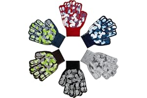 SATINIOR 6 Pairs Boys Girls Magic Stretch Gripper Gloves Winter Knitted Full Finger Gloves for 4-8 Years Old Kids, 6 Styles