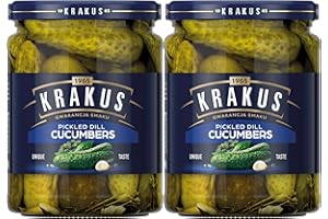 Krakus Pickled Dill Cucumbers 2 Jars - Sweet & Sour Taste - Crispy Gherkins - Delicious Condiment - Ready to Serve - 2 x 490g Glass Jar