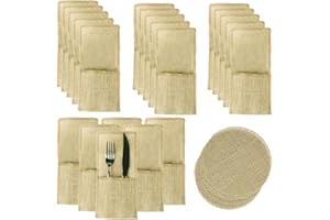 N\A Yayatty Tasche Portaposate, 20 Pezzi Iuta Borsa da Tavola Portaposate Matrimonio e 10 Pezzi Iuta Tovaglietta per La Decorazione di Nozze per La Casa