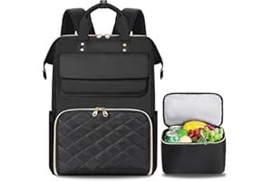 BERTASCHE Lunch Backpack for Women, 17.3 Inch Laptop Backpack with Insulated Cooler Lunch Box, Work Bag for Teacher Nurse Travel College Picnic, Black