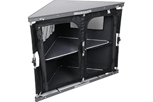 Hi-Gear Corner Cupboard with 2 Shelves and Solid Table Top, Easy to Assemble, Sturdy, Portable, Collapsible, Storage Unit, Organiser, Ideal for Camping and Festivals, includes Carry Bag, Black