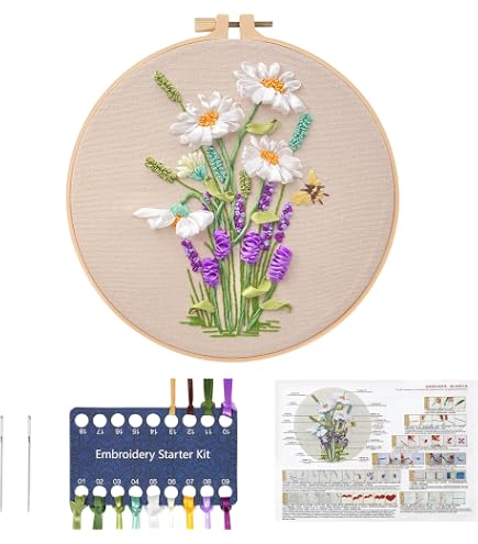Kit Broderie Pendentif Collier Fleur - 3 Motifs Vintage - Pour Débutants Adultes - DIY Artisanat Fait Main