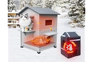 HICAPTAIN Casa para gatos de 2 pisos al aire libre con forro aislado, casas al aire libre para gatos de plástico, refugio exterior para gatos resistente a la intemperie con puerta de escape