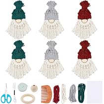 Kit De Bricolage Macramé : 6 Pères Noël / Gnomes - Pour Débutants Adultes - Inclut Corde, Perles En Bois, Instructions - Décoration De Noël à Fabriquer Soi-même - 2