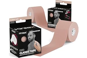 Kintex Taśma kinezjologiczna, 2 rolki taśmy kinezjologicznej, 5 cm x 5 m, przyjazna dla skóry i wodoodporna, taśma kinezjologiczna, taśma medyczna (beżowa)