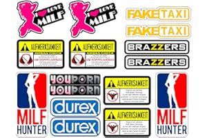 HANDMADE Adesivi Moto Divertenti Stickers decal fun tube porn youporn faketaxi fun - 16 Pezzi Kit - Motocross Bici Mtb Computer Motorino VINILE LUCIDO Marche Famose Pack (Tedesco)