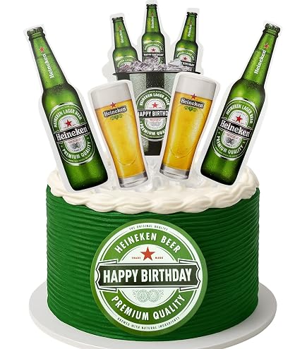 Decorazioni Per Torte Happy Birthday A Forma Di Bottiglia Di Birra E Vino - 6 Pezzi In Cartone Per Tema Pub, Bar E Feste Di Compleanno Originali - Verde