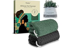 CORATED 2 pezzi Rete Africana per Esfoliazione, Reti Spugnetta per il Bagno, Pulizia Estetica della Pelle per Doccia e SPA (Nero e Verde Scuro)