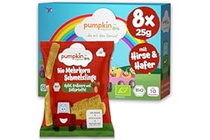 ‎PUMPKIN ORGANICS Pumpkin Organics Babysnack Bio Mehrkorn Schmelzlinge Apfel, Erdbeere und Süßkaroffel (8er Pack) ohne Zusatzstoffe ab 10 Monaten - Knabberstangen für Babys und Kleinkinder (8x25g)