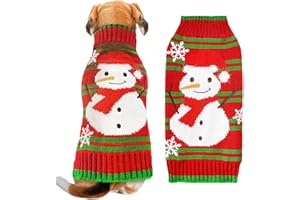 ABRRLO Dog Christmas Jumper Stripe Snowman Outfits Ugly Xmas Pet Sweater Puppy Cat Holiday Costume New Year Clothes Gift for Small Medium Large Dogs (Red Green Snowman,XXL)