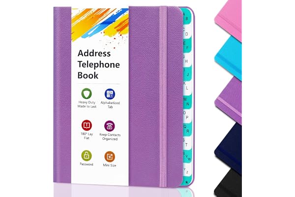 Carnet d'adresses téléphonique avec index alphabétique,Pocket Size 6.1 * 4.72in and Large Print for Elderly,Keep Contacts Organaized,Purple