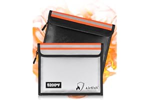 Airfish Lot de 2 Sac ignifuge Anti-Feu Imperméable 23x18.5 cm, Bandes Réfléchissantes, Fermeture à Zip Sécuritaire, Parfait pour Conserver Objets de Valeur, Passeports, Documents, Argent
