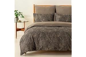 Tokokimo Set Copripiumino Matrimoniale 240x220 cm, Copripiumino Matrimoniale 3 Pezzi in Microfibra Con Motivo a Ramoscelli e Foglie, Comprendente 1 Copripiumino 240x220 + 2 Federe 50x80, Marrone Scuro