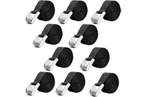 LUZOON 10 Pieces 2.5m Sangles d'arrimage Sangle à Griffe Sangle de Fixation Charge Maximale 250 kg 2.5cm x 2.5m (Paquet de 10 Noir - 2,5 m x 25 mm)