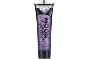 Holographic Fine Face & Body Glitter Gel by Moon Glitter - Purple - Cosmetic Festival Glitter Face Paint for Face, Body, Hair, Nails - 12ml