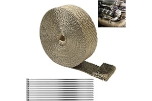 GOIEHIR Benda Termica Moto, 5M Nastro Termico Lsolante, Benda Termica per Scarico Marmitta, con 10 Fascette in Acciaio inox, Bende Termiche Moto Nastro, per Collettori di Scarico Nastri per Collettori
