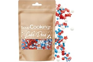 ScrapCooking - Décors Sucrés Bleu, Blanc, Rouge 50 g - Décoration Alimentaire Comestible - Déco France - Sprinkles Étoiles Perles pour Déco Gâteaux, Pâtisseries - Anniversaire - 7460