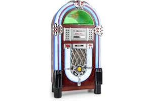 auna Grace TT Jukebox - Bluetooth Interface, Phono, CD-Player, USB, SD Interface, MP3, AUX, FM Radio Tuner, Belt-Driven, Record Player, Recording Function, Wooden