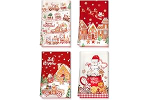 Arquiel Strofinacci Cucina Natale Pan di Zenzero Rosso Spesso Assorbenti Set di 4 Asciugamani Lavabili Riutilizzabili Regali di Vacanza per Cucina Bar e Da Tè 40 cm x 60 cm